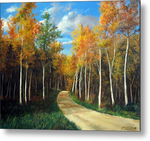 Birch Metal Print featuring the painting Birch Trees along the Country Road by Christopher Shellhammer