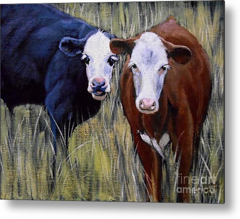 Cow Metal Print featuring the painting Black and Brown Cow by Christopher Shellhammer