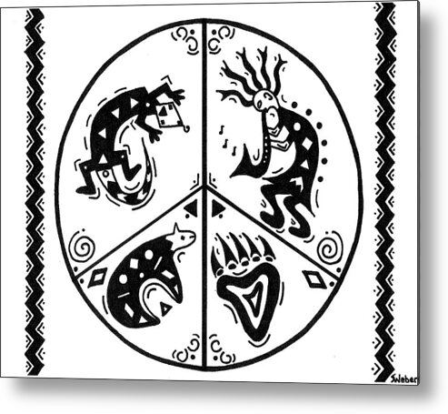 Gecko Metal Print featuring the painting Black and White Peace and Love by Susie WEBER