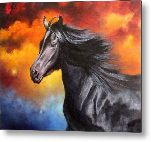 Horse Metal Print featuring the painting Black Thunder by Marina Petro