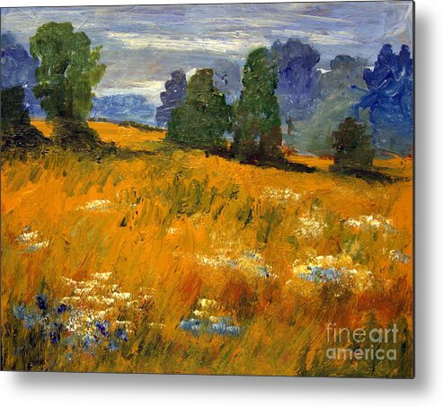 Paintings Metal Print featuring the painting Blue Cornflowers on the Meadow by Julie Lueders 