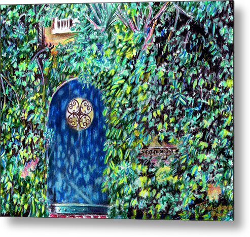 Ivy Metal Print featuring the painting Blue Door Green Ivy by Thomas Hamm