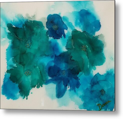 Alcohol Ink Abstract Floral Artrsin Metal Print featuring the painting Blue Floral by Donna Perry