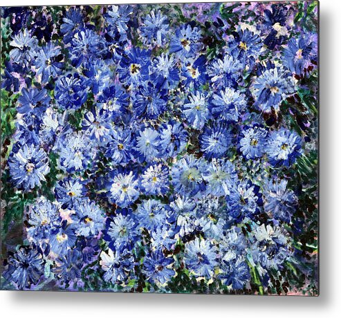 Acrylic Paint Metal Print featuring the painting Blue Flowers by Don Wright