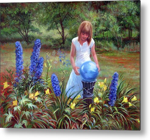 Children Metal Print featuring the painting Blue Gaze by Marie Witte