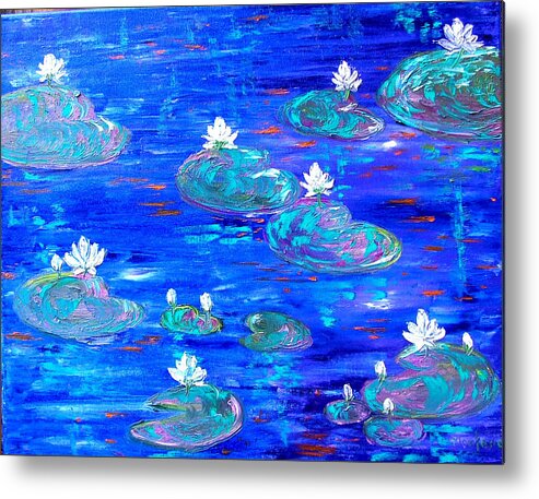 Lily Metal Print featuring the painting Blue lily pond by Inna Montano