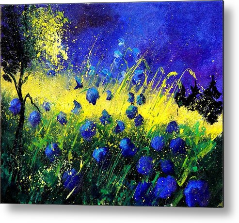 Flowers Metal Print featuring the painting Blue Poppies by Pol Ledent