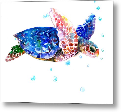 Sea Turtle Metal Print featuring the painting Blue Sea Turtle by Suren Nersisyan