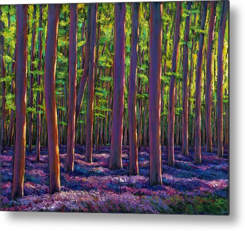 Bluebell Wildflower Landscape Metal Print featuring the painting Bluebells and Forest by Johnathan Harris