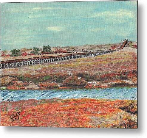 Cape Cod Metal Print featuring the painting Boardwalk at Sandwich MA by Cliff Wilson