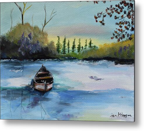 Boat Metal Print featuring the painting Boat Abandoned on the Lake by Jan Dappen