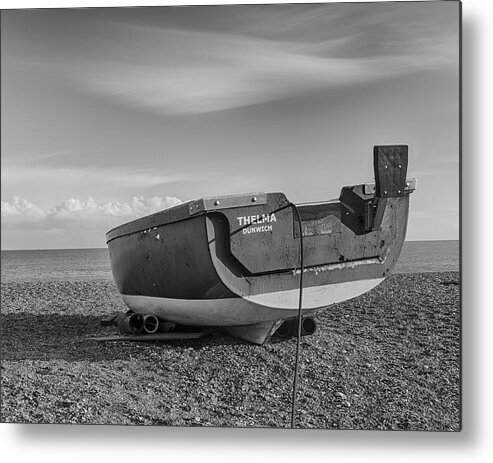 Dunwich Metal Print featuring the photograph Boat on the Beach in B and W by Leah Palmer