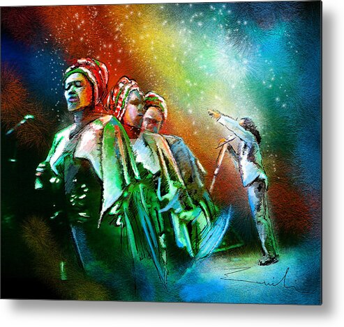 Music Metal Print featuring the painting Bob Marley and The IThrees by Miki De Goodaboom