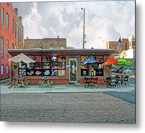 Mobile Metal Print featuring the digital art Bobs Downtown Diner Front Door by Michael Thomas