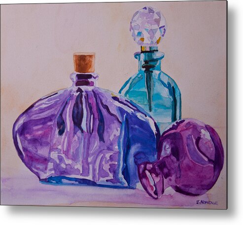 Bottles Metal Print featuring the painting Bottles and Stoppers by Jenny Armitage
