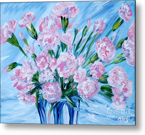 Best Buy Art Metal Print featuring the painting Bouguet of Carnations. Joyful Gift. Thank you Collection by Oksana Semenchenko