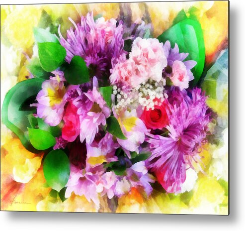 Flowers; Bouquet; Blooms; Buds; Plants; Love; Romance; Carnations; Chrysanthemums; Roses; Freesias Metal Print featuring the digital art Bouquet of Purple by Frances Miller