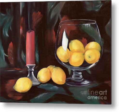 Lemon Metal Print featuring the painting Bowl of Lemons by Carol Sweetwood