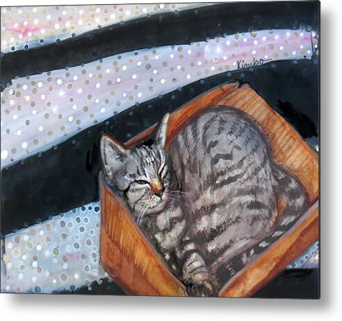 Cat Metal Print featuring the painting Box Cat by Kimbo Jackson