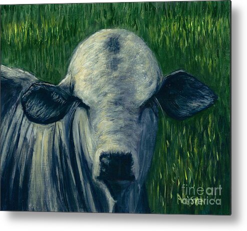 #brahma #brahman #cows #animals #livestock Metal Print featuring the painting Brahma Bull by Allison Constantino