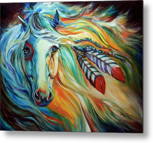 Horse Metal Print featuring the painting Breaking Dawn Indian War Horse by Marcia Baldwin