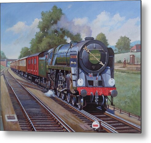 Steam Metal Print featuring the painting Britannia Pacific on the Golden Arrow. by Mike Jeffries