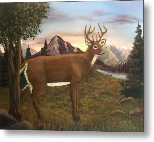 Deer Metal Print featuring the painting Buck's Wilderness by Sheri Keith