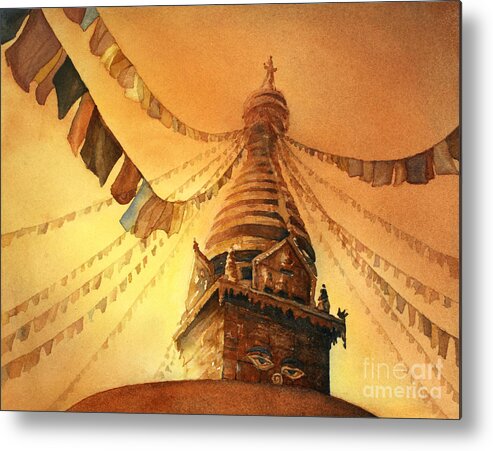 Buddhist Stupa Metal Print featuring the painting Buddhist Stupa- Nepal by Ryan Fox