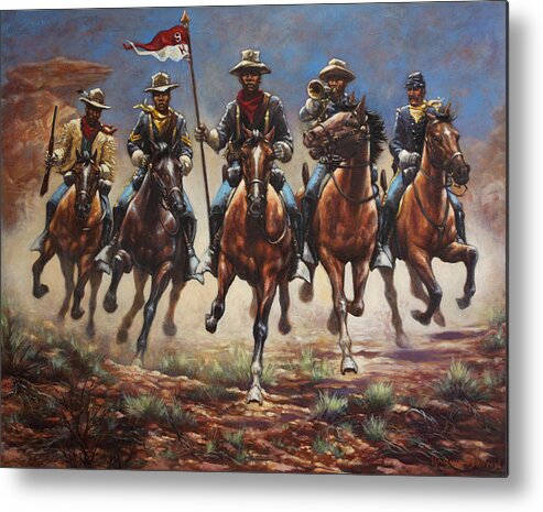 Buffalo Soldiers Metal Print featuring the painting Bugler And The Guidon by Harvie Brown