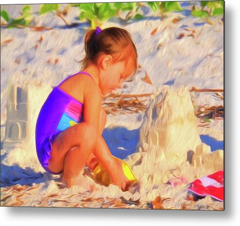 Child Metal Print featuring the photograph Building Sand Castles by Ginger Wakem
