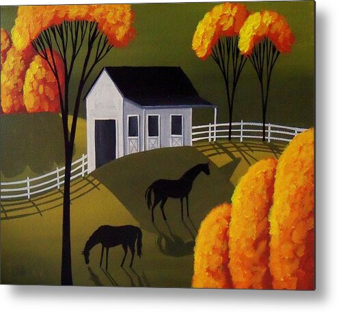 Art Metal Print featuring the painting Bursting gold - horse country barn landscape by Debbie Criswell