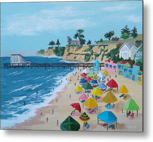 Capitola Metal Print featuring the painting Busy Capitola Beach by Katherine Young-Beck