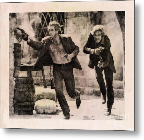 Hollywood Metal Print featuring the painting Butch Cassidy and the Sundance Kid, Classic Movie by Esoterica Art Agency