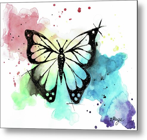 Butterfly Metal Print featuring the painting Butterfly in Watercolor and India Ink by Emily Page