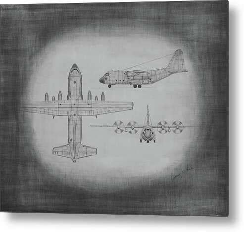 C130 Metal Print featuring the drawing C130 Hercules by Gregory Lee