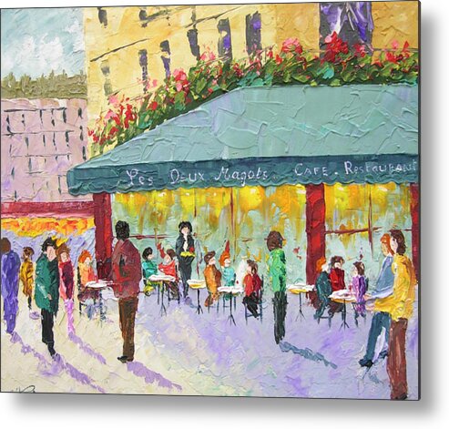 Seascape Metal Print featuring the painting Cafe les deux Magots Paris France by Frederic Payet