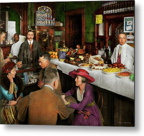 Color Metal Print featuring the photograph Cafe - Temptations 1915 by Mike Savad