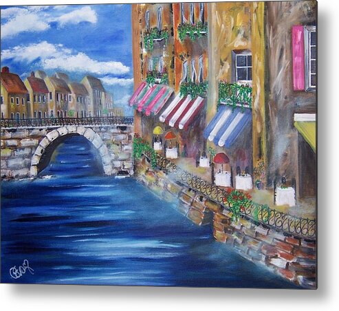 Landscape Metal Print featuring the painting Cafe Walk by Penny Everhart