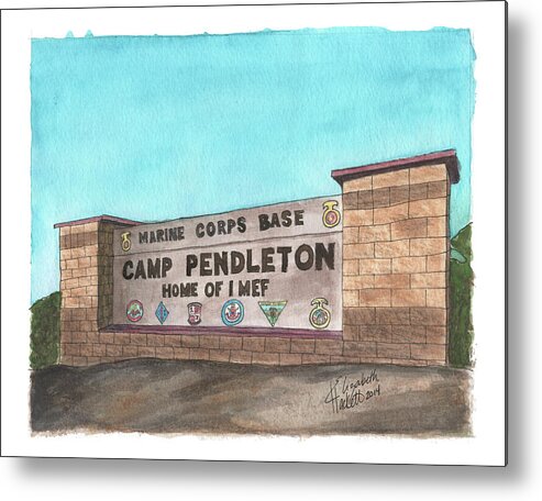 Marine Corps Metal Print featuring the painting Camp Pendleton Welcome by Betsy Hackett
