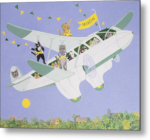 Cat Metal Print featuring the painting Cat Air Show by Pat Scott