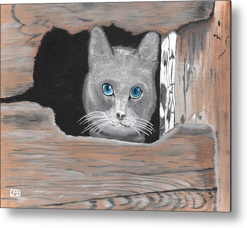 Cat Metal Print featuring the painting Cat in the hole by David Bigelow