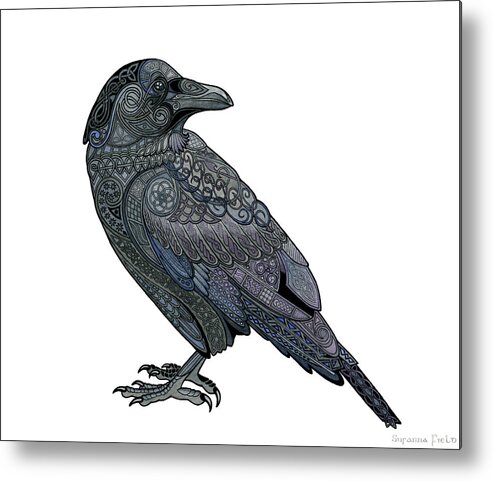 Raven Metal Print featuring the mixed media Celtic Raven by ZH Field