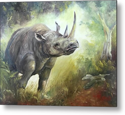 Rhino Metal Print featuring the painting Charging Rhino by ML McCormick