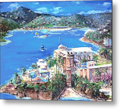 Charlotte Amalie Metal Print featuring the painting Charlotte Amalie Marriott Frenchmans Beach Resort St. Thomas US Virgin Island Aerial by Bernadette Krupa
