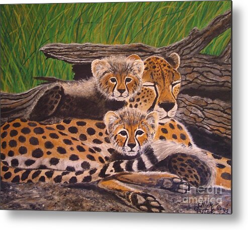 Cheetah Painting Metal Print featuring the painting Cheetah and cubs by Nick Gustafson