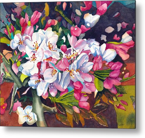Watercolor Metal Print featuring the painting Cherry Blossom in the Bonsai Garden by Gerald Carpenter