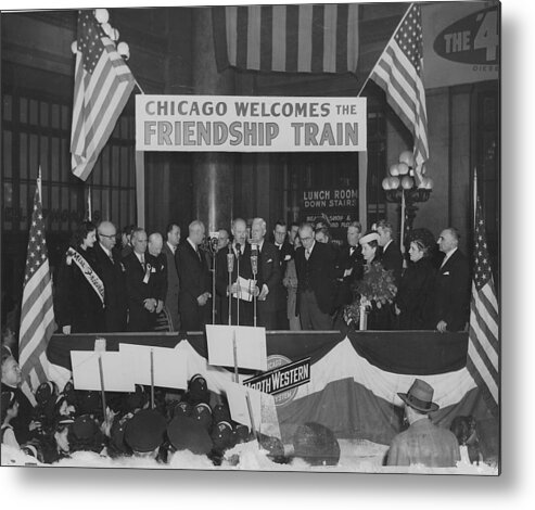 Friendship Train Metal Print featuring the photograph Chicago Welcomes the Friendship Train - 1947 by Chicago and North Western Historical Society