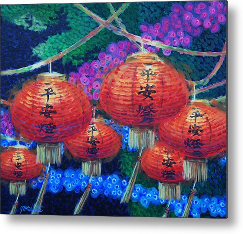 Laterns Metal Print featuring the painting Chinese Lanterns by Tommy Midyette