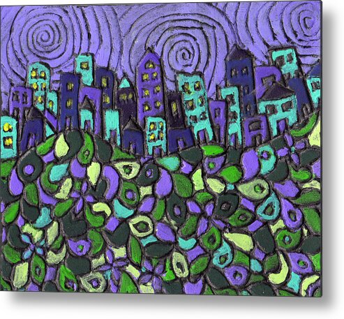 Purple Metal Print featuring the painting City of Passion by Wayne Potrafka