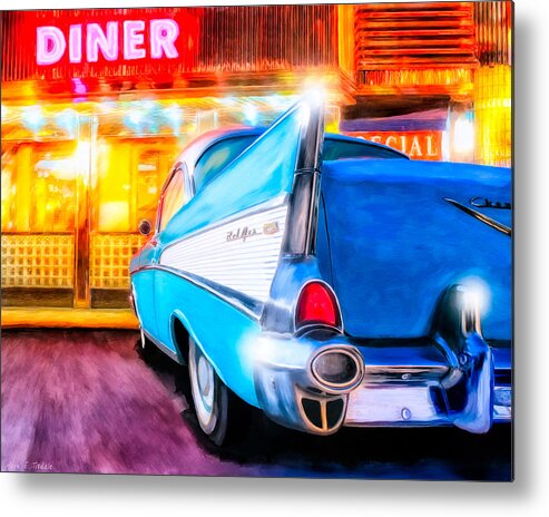 Chevy Bel Air Metal Print featuring the mixed media Classic Diner - 57 Chevy by Mark Tisdale